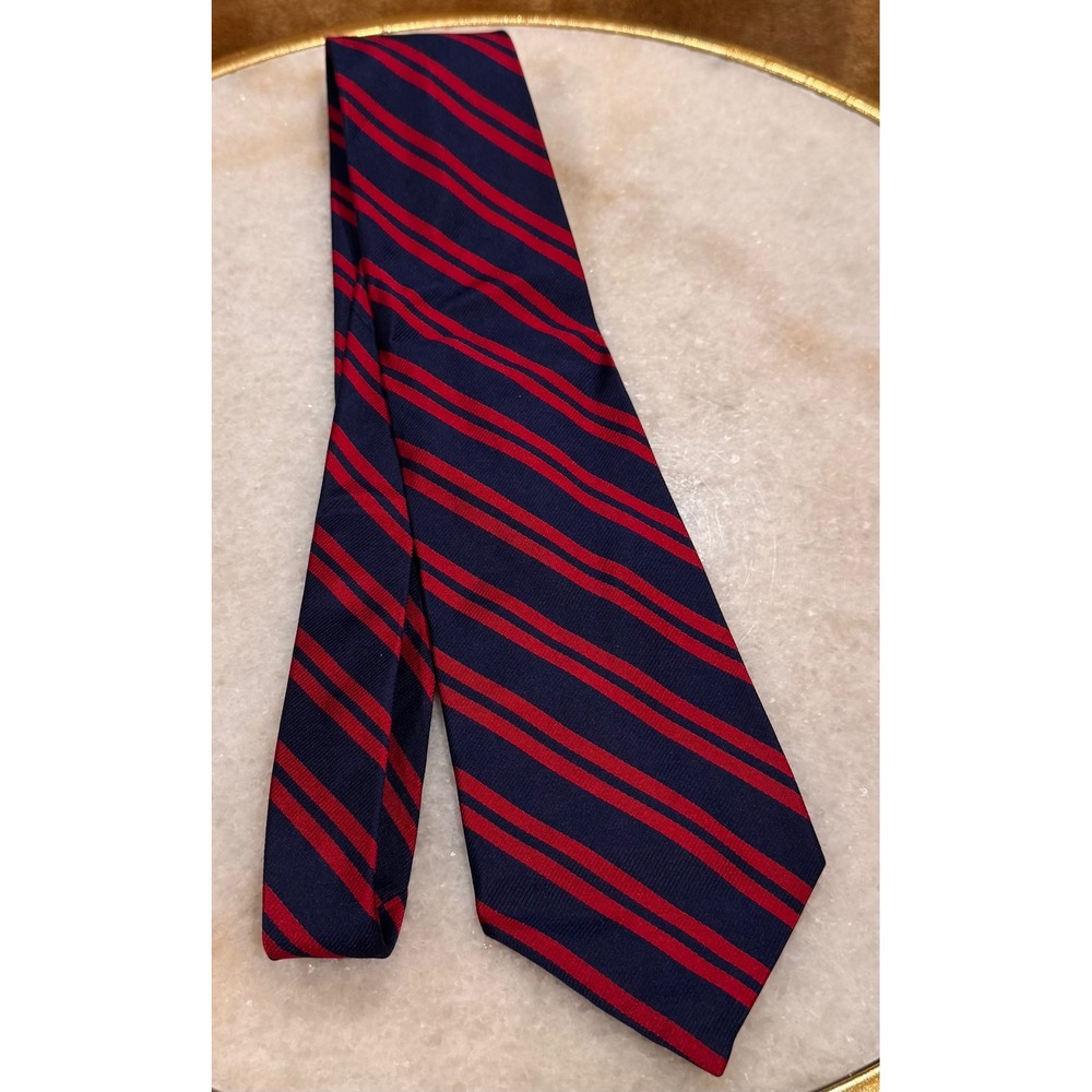 Lauren Ralph Lauren Mens Silk Tie Navy Blue Red Striped Repp Hand Finished USA